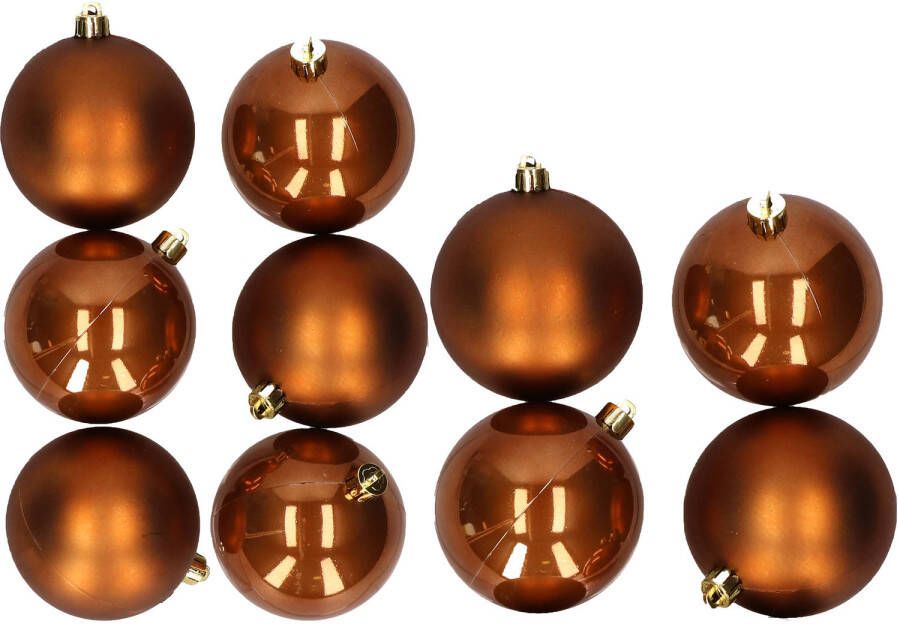 Merkloos 10x stuks kunststof kerstballen kaneel bruin 8 en 10 cm Kerstbal