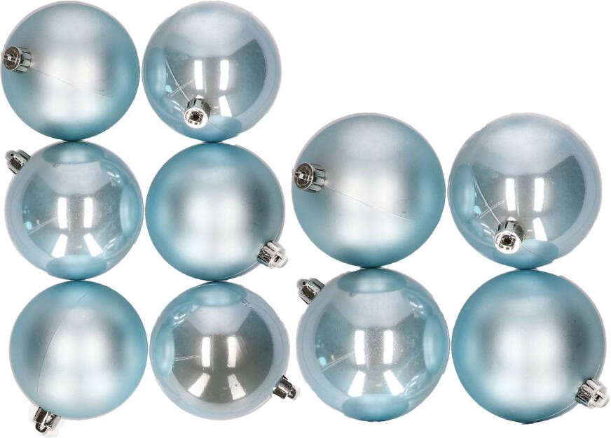 Merkloos 10x stuks kunststof kerstballen lichtblauw 8 en 10 cm Kerstbal
