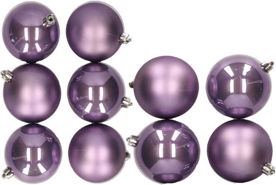 Merkloos 10x stuks kunststof kerstballen lila paars 8 en 10 cm Kerstbal