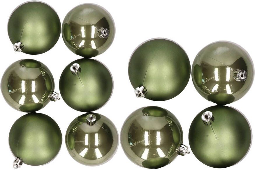 Merkloos 10x stuks kunststof kerstballen mosgroen 8 en 10 cm Kerstbal