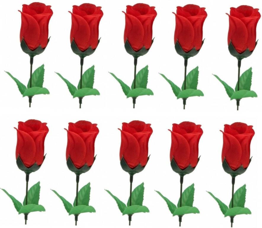 Merkloos 10x Super voordelige rode rozen 28 cm Valentijnsdag Kunstbloemen