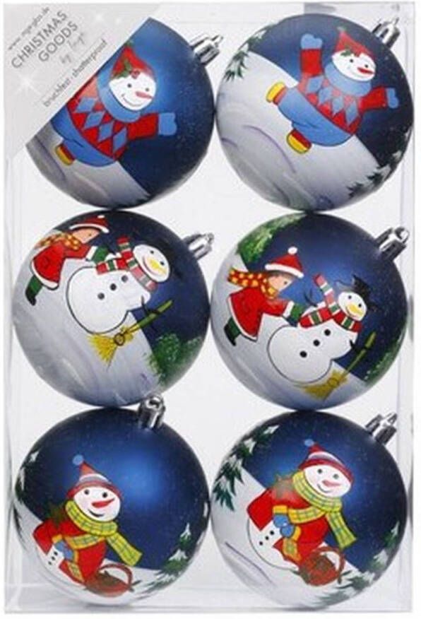 Merkloos 12x Kunststof kerstballen met kerstmannen en sneeuwpoppen 8 cm Kerstbal