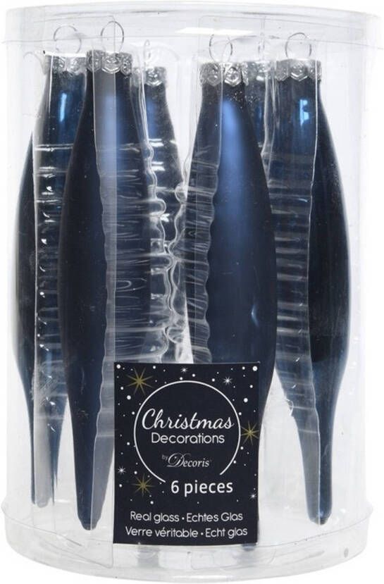 Merkloos 12x Blauwe kerstballen pegels glas 15 cm Kersthangers