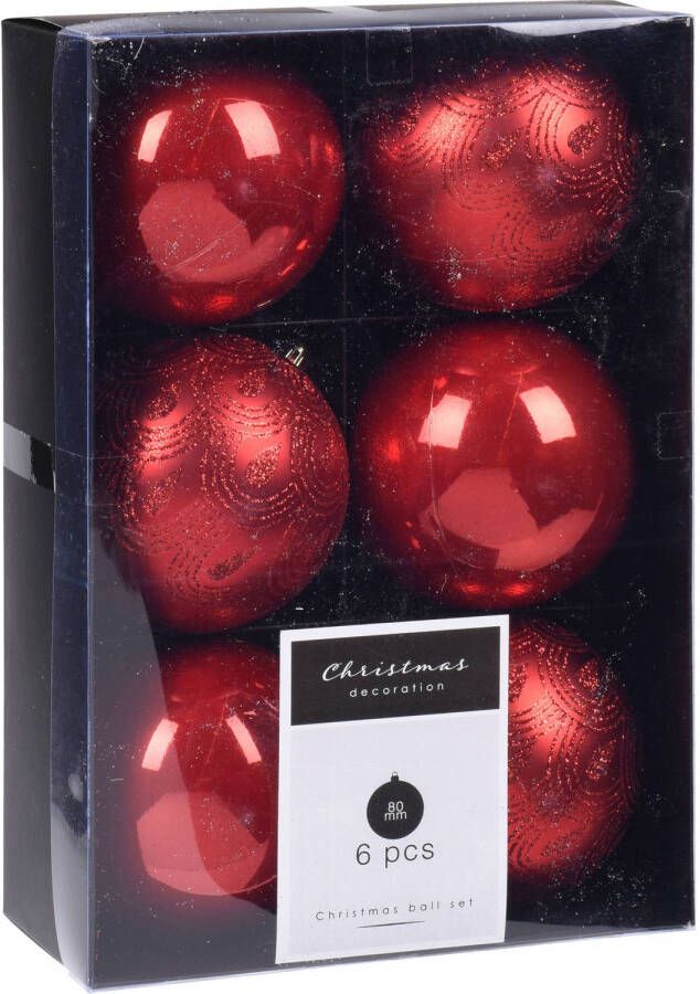 Merkloos 12x Kerstboomversiering luxe kunststof kerstballen rood 8 cm Kerstbal
