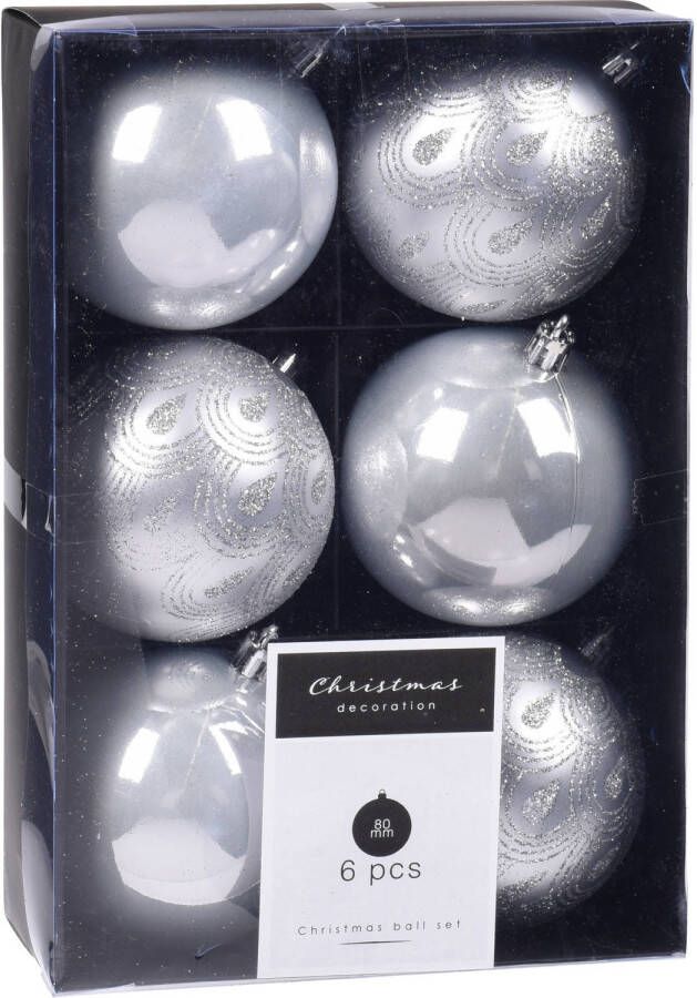 Merkloos 12x Kerstboomversiering luxe kunststof kerstballen zilver 8 cm Kerstbal