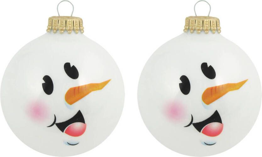 Merkloos 12x Luxe glitter witte glazen kerstballen sneeuwpop 7 cm Kerstbal