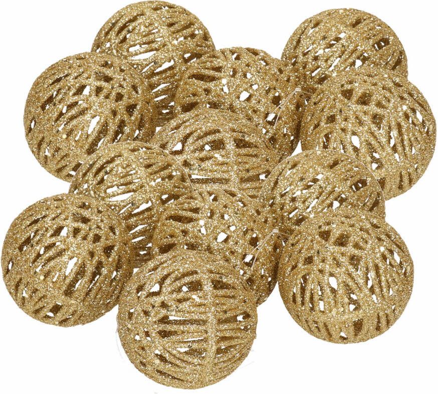 Merkloos 12x Rotan kerstballen goud met glitters 5 cm kerstboomversiering Kerstbal