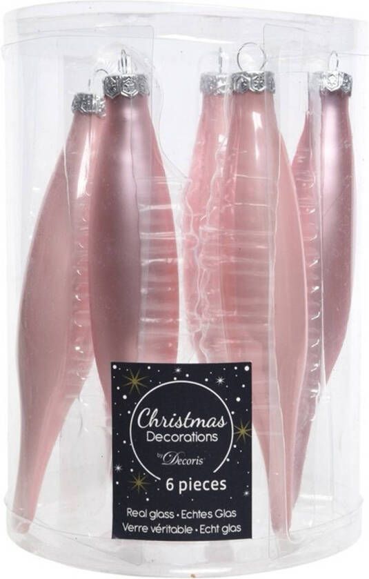 Merkloos 12x Glazen kerstballen pegels roze 15 cm Kersthangers