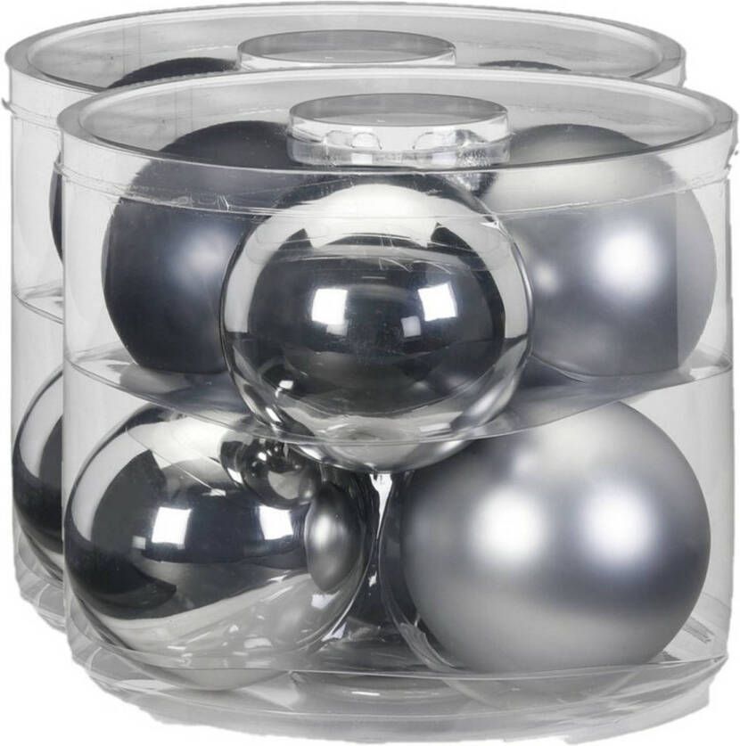 Merkloos 12x stuks glazen kerstballen 10 cm grijs glans en mat Kerstbal