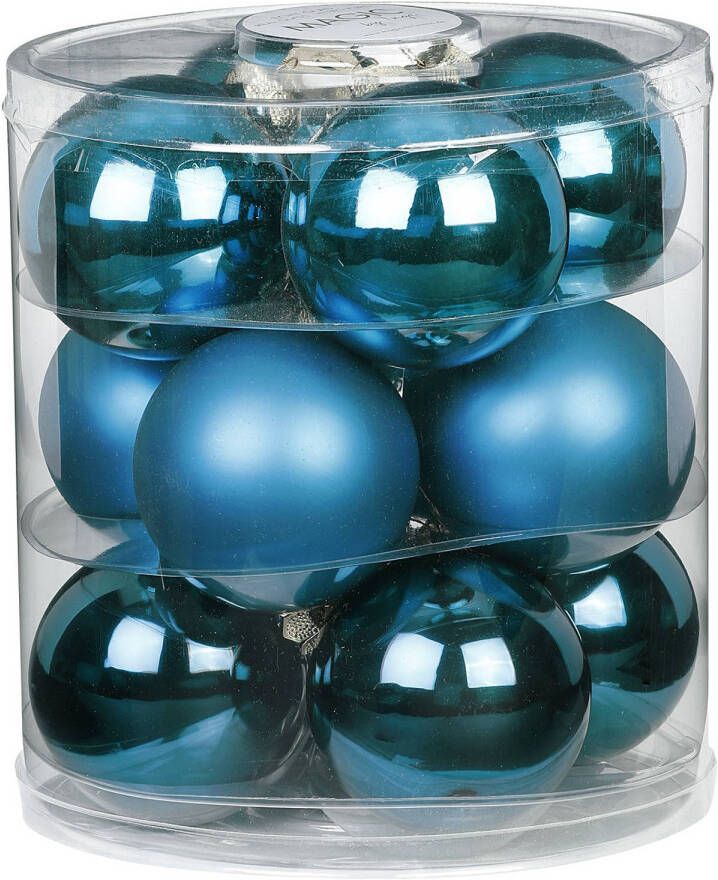 Merkloos 12x stuks glazen kerstballen diep blauw 8 cm glans en mat Kerstbal
