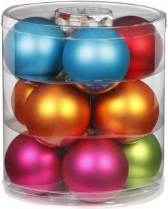 Merkloos 12x Stuks Glazen Kerstballen Gekleurd 8 Cm Glans En Mat Kerstbal