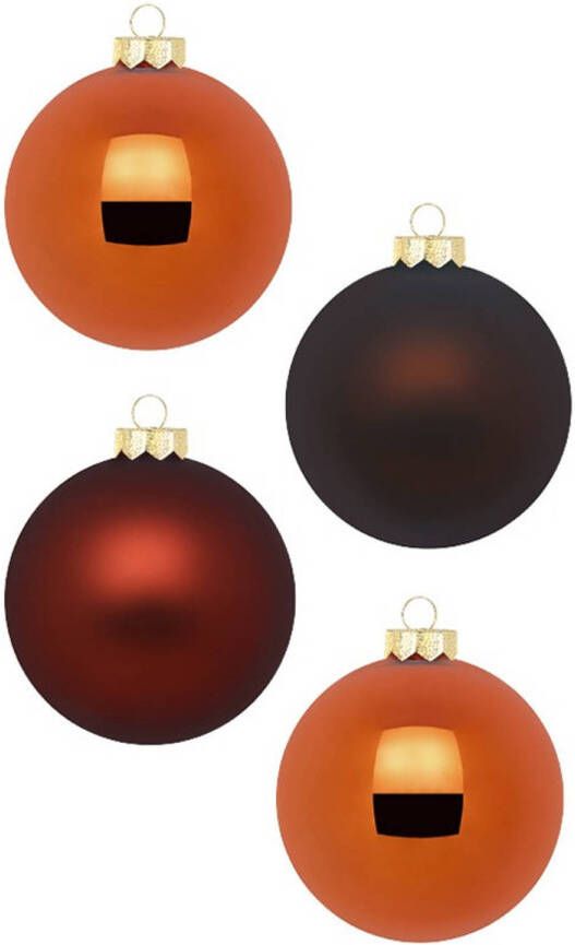Merkloos 12x stuks glazen kerstballen kastanje bruin 8 cm glans en mat Kerstbal