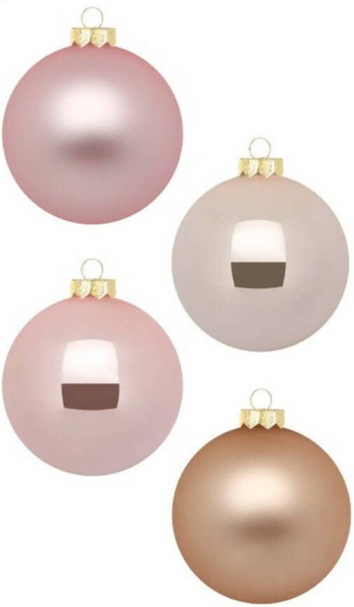 Merkloos 12x stuks glazen kerstballen parel roze 8 cm glans en mat Kerstbal
