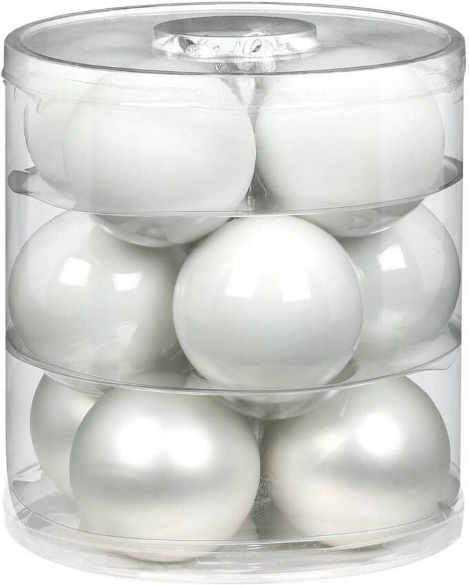 Merkloos 12x stuks glazen kerstballen wit 8 cm glans en mat Kerstbal