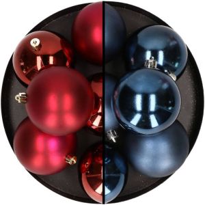 Merkloos 12x Stuks Kunststof Kerstballen 8 Cm Mix Van Donkerrood En Donkerblauw Kerstbal