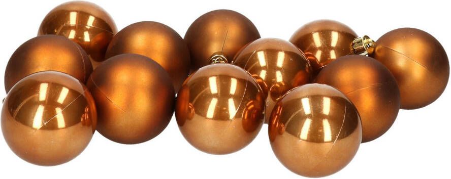Merkloos 12x stuks kunststof kerstballen bruin 6 cm glans mat Kerstbal