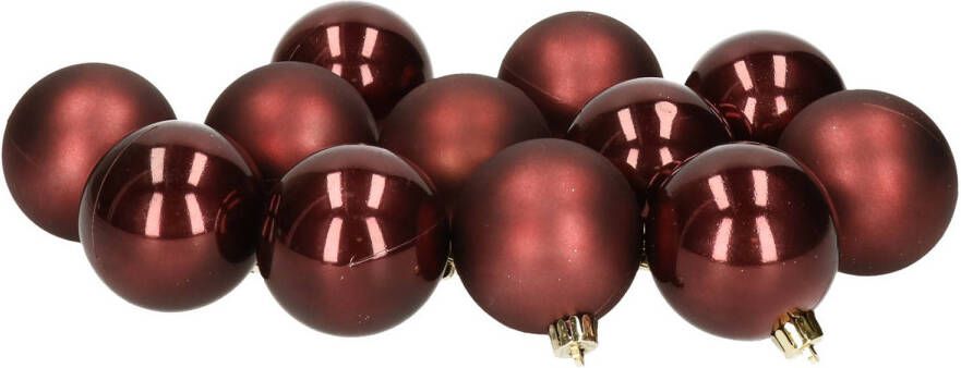 Merkloos 12x stuks kunststof kerstballen redwood bruin 6 cm glans en mat Kerstbal