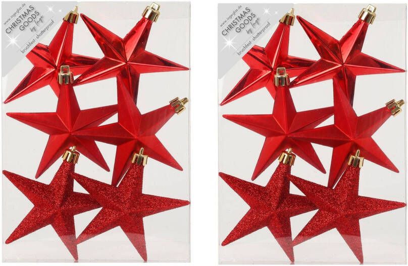 Merkloos 12x stuks kunststof kersthangers sterren rood 10 cm kerstornamenten Kersthangers