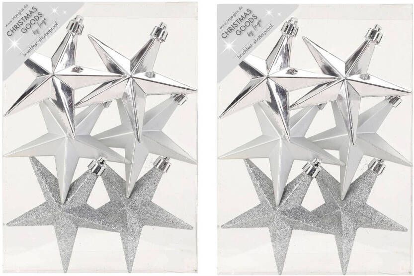 Merkloos 12x stuks kunststof kersthangers sterren zilver 10 cm kerstornamenten Kersthangers