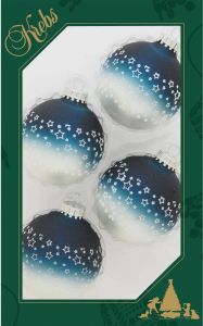 Merkloos 12x stuks luxe glazen kerstballen 7 cm blauw wit met sterren Kerstbal
