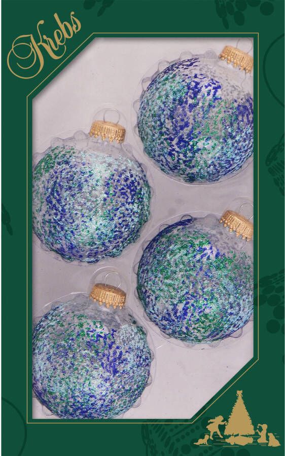 Merkloos 12x stuks luxe glazen kerstballen 7 cm transparant met blauwe glitters Kerstbal