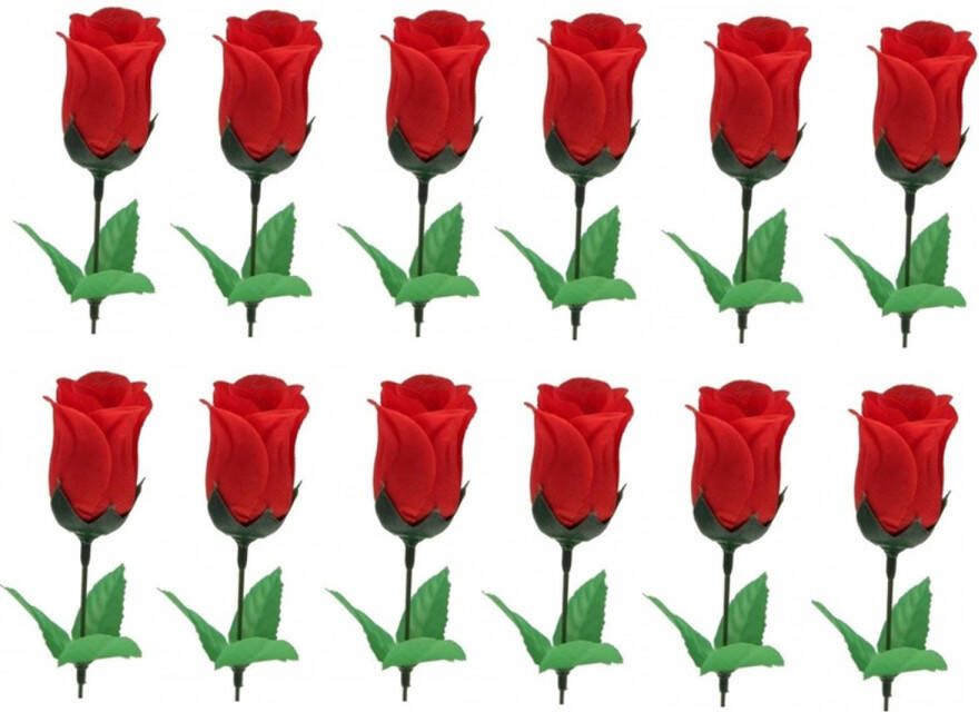 Merkloos 12x Super voordelige rode rozen 28 cm Valentijnsdag Kunstbloemen