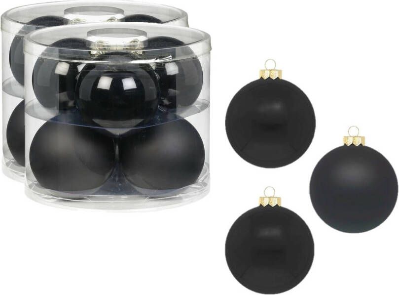Merkloos 12x Zwarte glazen kerstballen 10 cm glans en mat Kerstbal