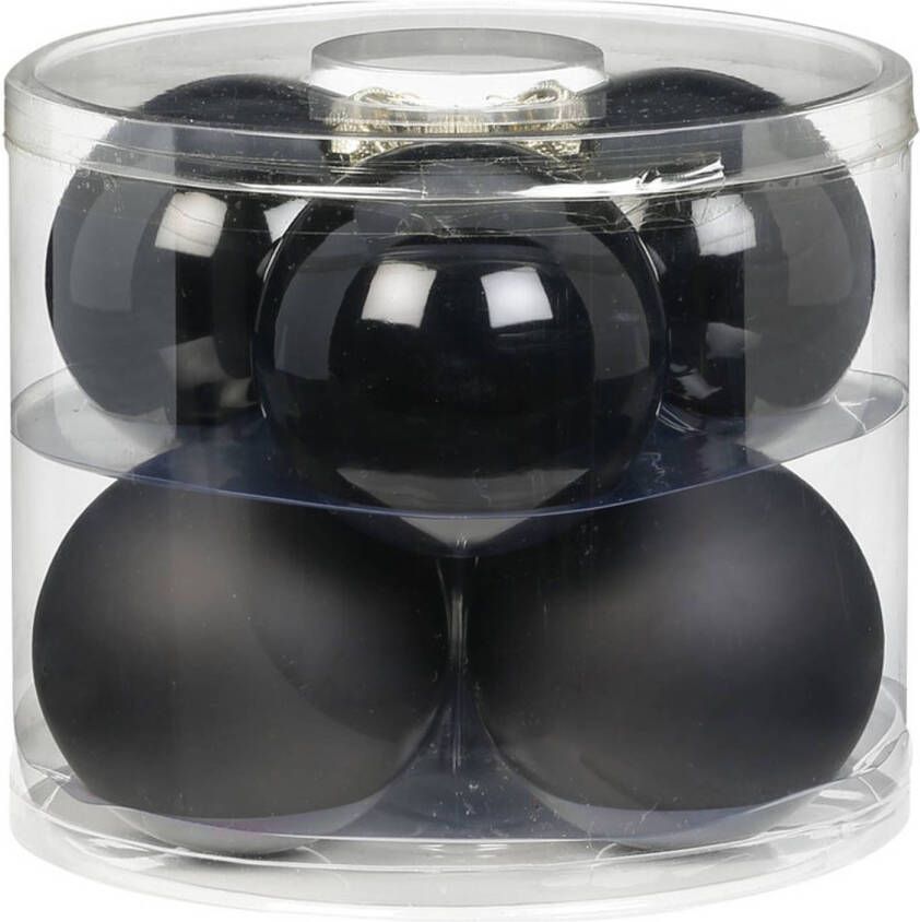 Merkloos Tubes met 12x zwarte kerstballen van glas 10 cm glans en mat Kerstbal