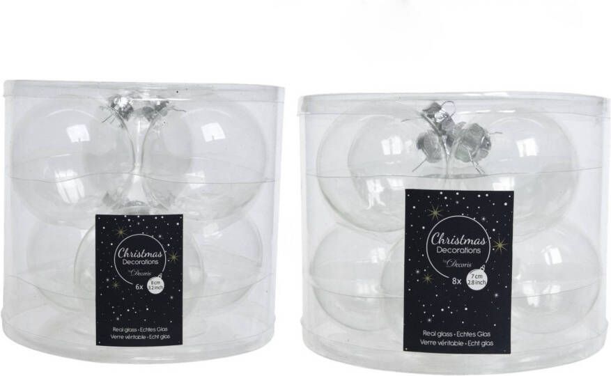 Merkloos 14x stuks glazen kerstballen transparant 7 en 8 cm Kerstbal