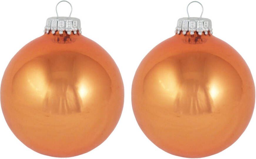 Merkloos 16x Glanzende oranje kerstballen van glas 7 cm Kerstbal
