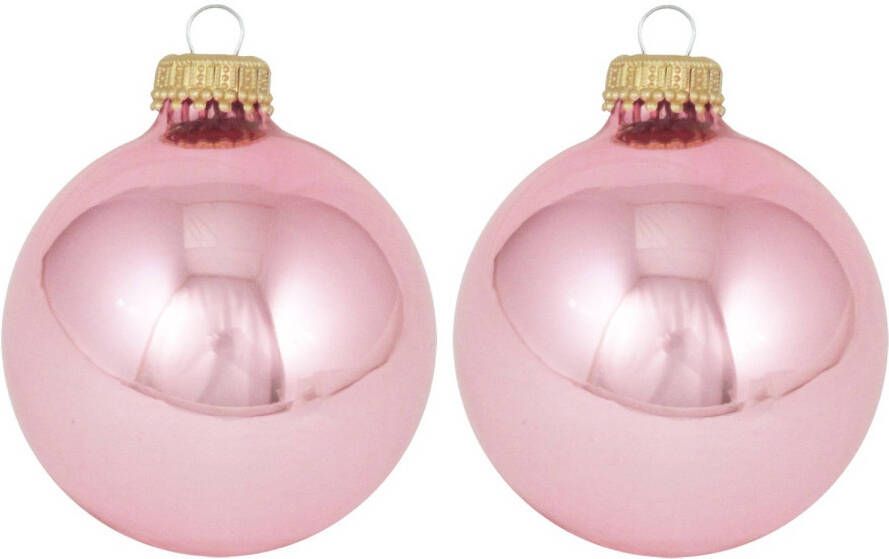 Merkloos 16x Pink blush lichtroze glazen kerstballen glans 7 cm kerstboomversiering Kerstbal