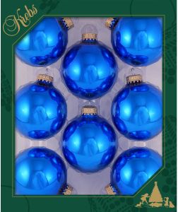 Merkloos 16x stuks glazen kerstballen 7 cm klassiek blauw glans Kerstbal