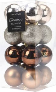 Merkloos 16x stuks kerstballen mix herfstkleuren kunststof 5 cm Kerstbal