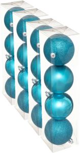 Merkloos 16x stuks kerstballen turquoise blauw mix kunststof 8 cm Kerstbal