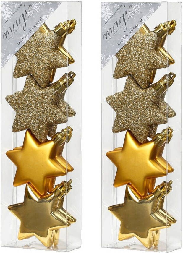 Merkloos 16x stuks kunststof kersthangers sterren goud 6 cm kerstornamenten Kersthangers
