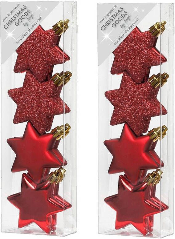 Merkloos 16x stuks kunststof kersthangers sterren rood 6 cm kerstornamenten Kersthangers