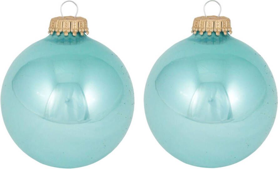 Merkloos 16x Waterlelie blauwe glazen kerstballen glans 7 cm kerstboomversiering Kerstbal