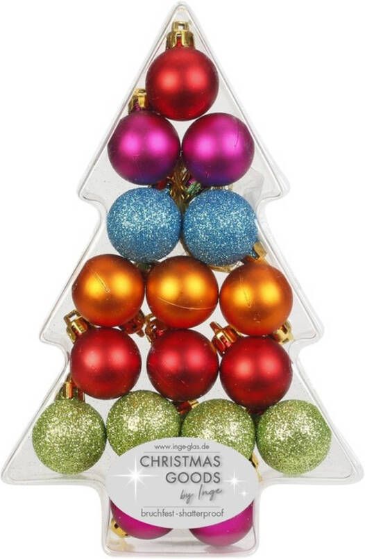 Merkloos 17x Kunststof gekleurde kleine kerstballen pakket 3 cm Kerstbal