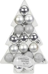 Merkloos 17x Kunststof zilveren kleine kerstballen pakket 3 cm Kerstbal