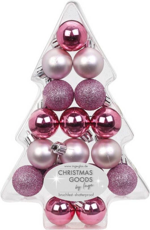 Merkloos 17x Mix roze kunststof kerstballen pakket kerstboom 3 cm Kerstbal