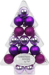 Merkloos 17x Paarse kunststof kerstballen pakket kerstboom 3 cm Kerstbal