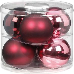Merkloos 18x Berry Kiss mix roze rode glazen kerstballen 10 cm glans en mat Kerstbal
