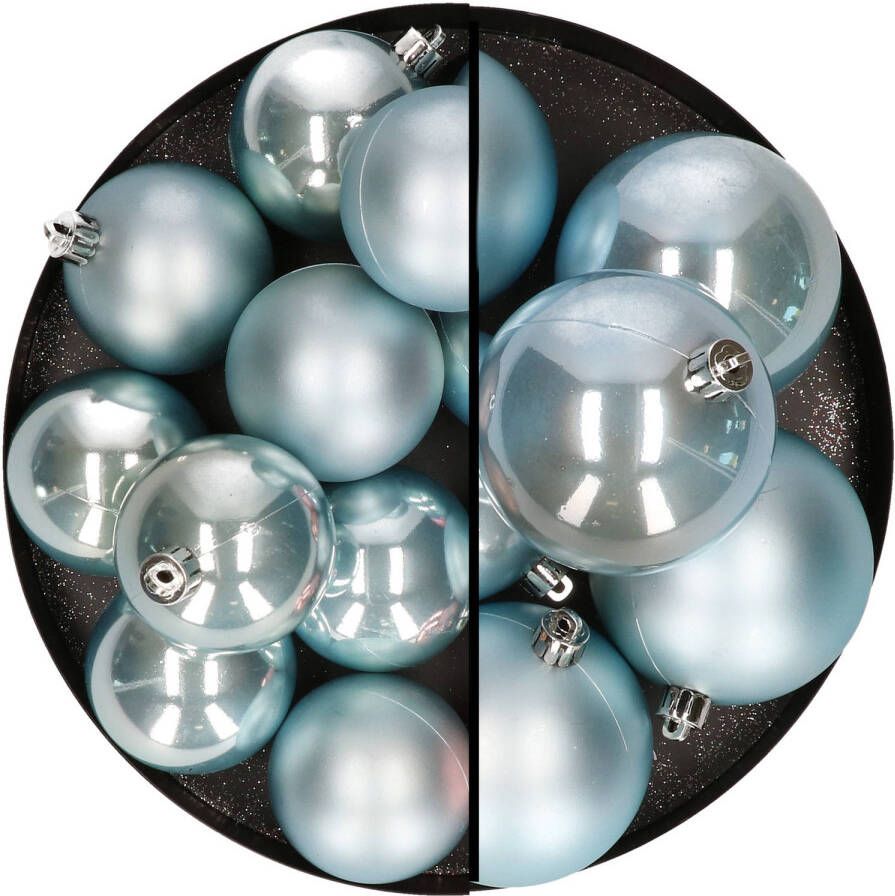 Merkloos 18x stuks kunststof kerstballen lichtblauw 6 en 8 cm Kerstbal