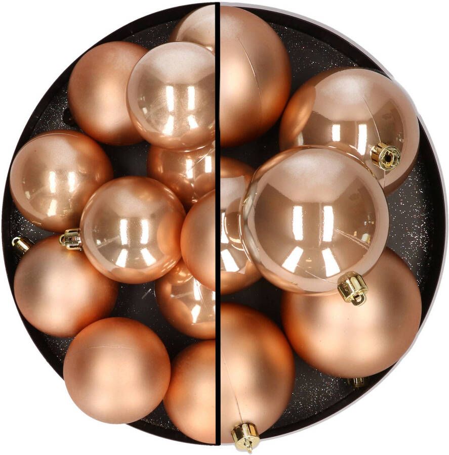 Merkloos 18x stuks kunststof kerstballen lichtbruin 6 en 8 cm Kerstbal
