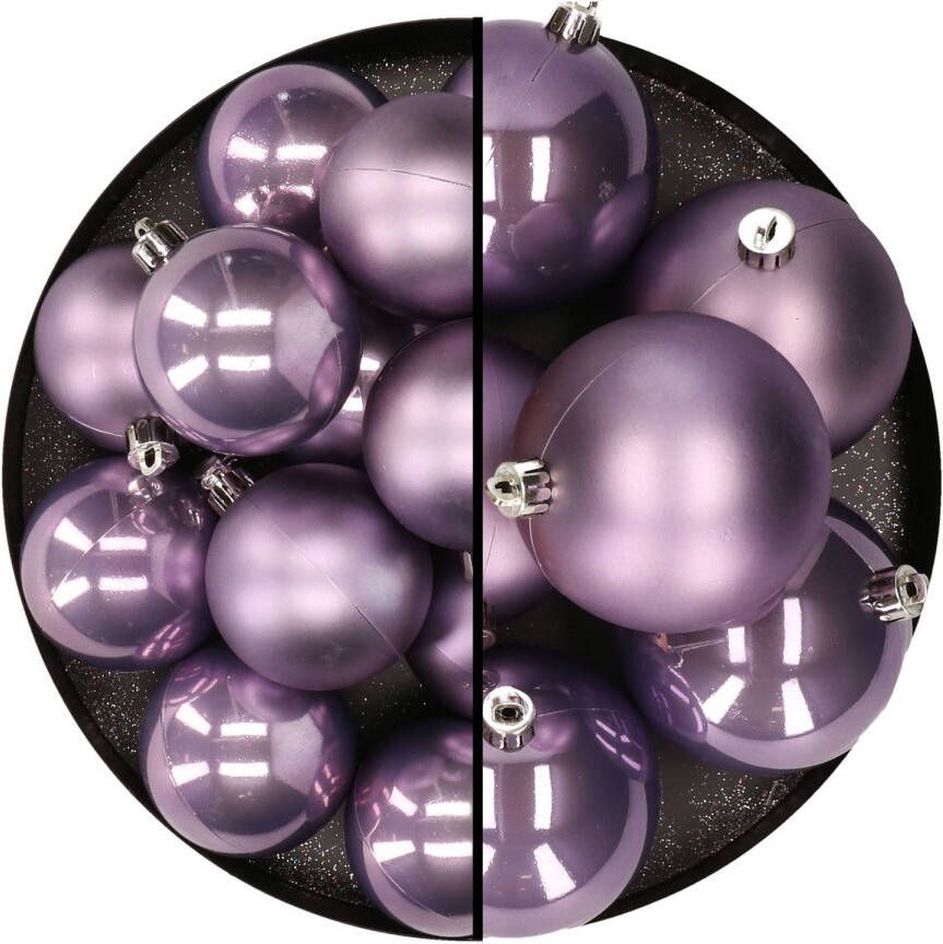 Merkloos 18x stuks kunststof kerstballen lila paars 6 en 8 cm Kerstbal