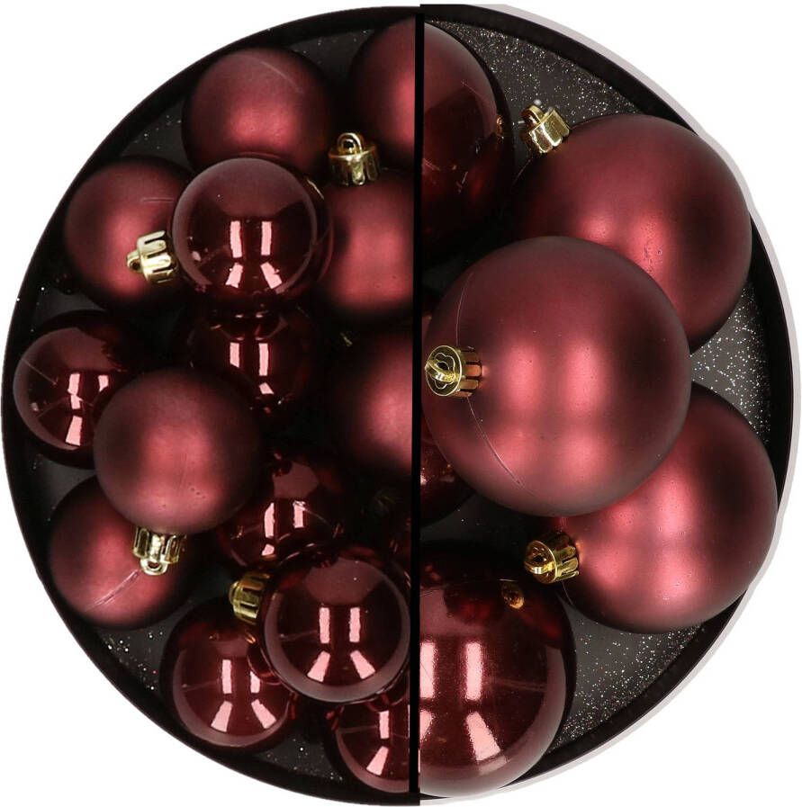 Merkloos 18x stuks kunststof kerstballen mahonie bruin 6 en 8 cm Kerstbal