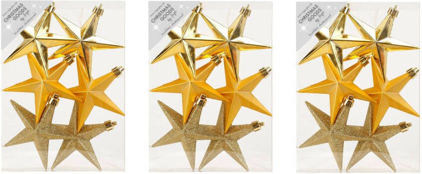 Merkloos 18x stuks kunststof kersthangers sterren goud 10 cm kerstornamenten Kersthangers