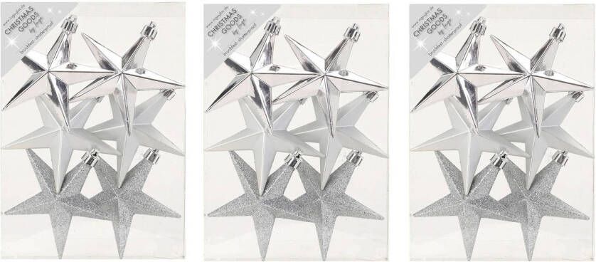 Merkloos 18x stuks kunststof kersthangers sterren zilver 10 cm kerstornamenten Kersthangers