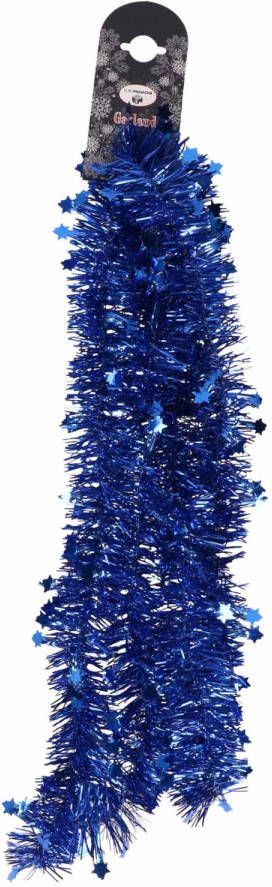 Merkloos 1x Blauwe folie slingers guirlandes met sterren 200 cm Kerstslingers