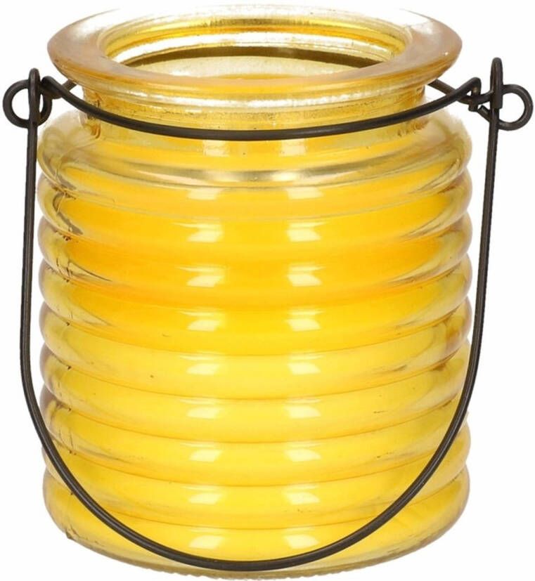 Merkloos 1x Citronellakaarsen in geel geribbeld glas 7 5 cm Insecten verjagen Geurkaarsen
